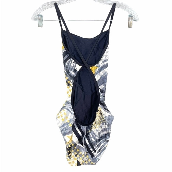 Speedo One Piece Cut Out Criss Cross Back Abstract Print Swimsuit Sz M - Picture 6 of 10